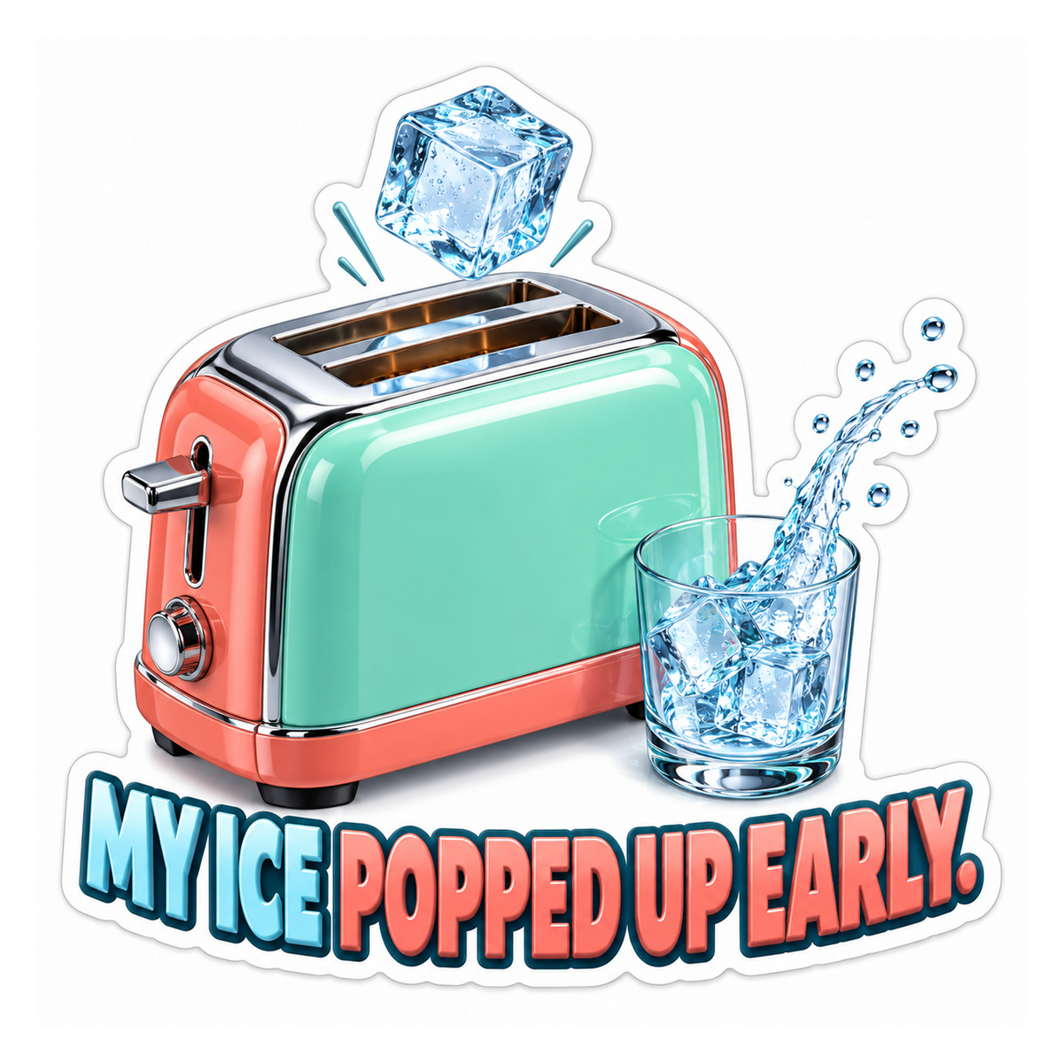 Mint Coral Toaster with Splashing Glass Vinyl Decal Stickers