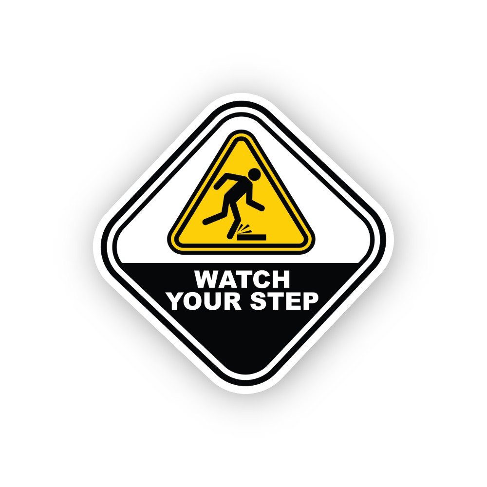 Black White Watch Your Step Rounded Diamond Vinyl Decal Stickers