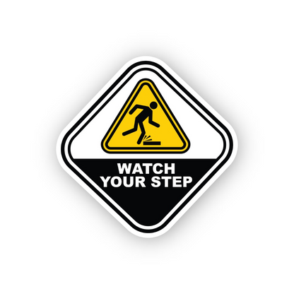 Black White Watch Your Step Rounded Diamond Vinyl Decal Stickers