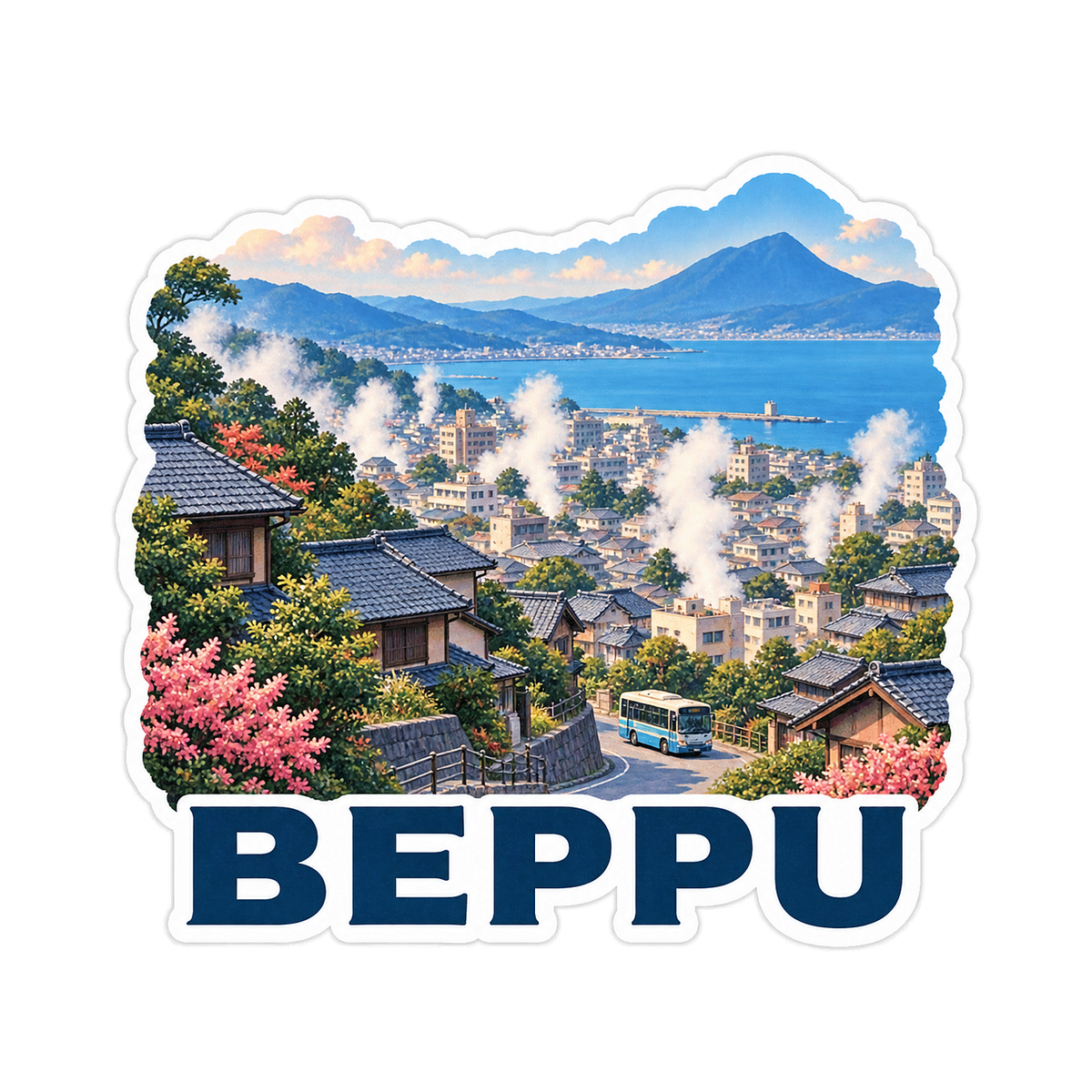 Beppu Steaming Rooftops and Bay Art Vinyl Decal Stickers