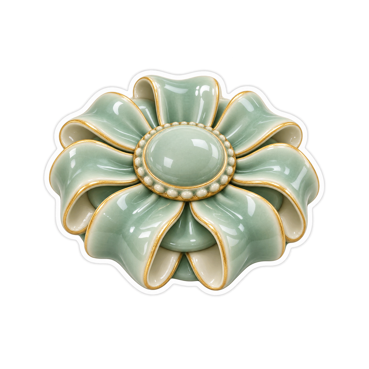 Celadon Flower Rosette with Gold Trim Vinyl Decal Stickers