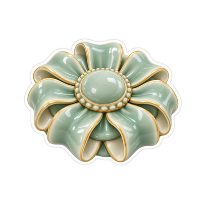 Celadon Flower Rosette with Gold Trim Vinyl Decal Stickers