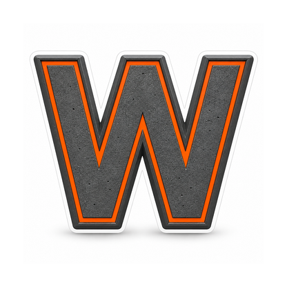 Graphite Letter W with Orange Outline Art Vinyl Decal Stickers