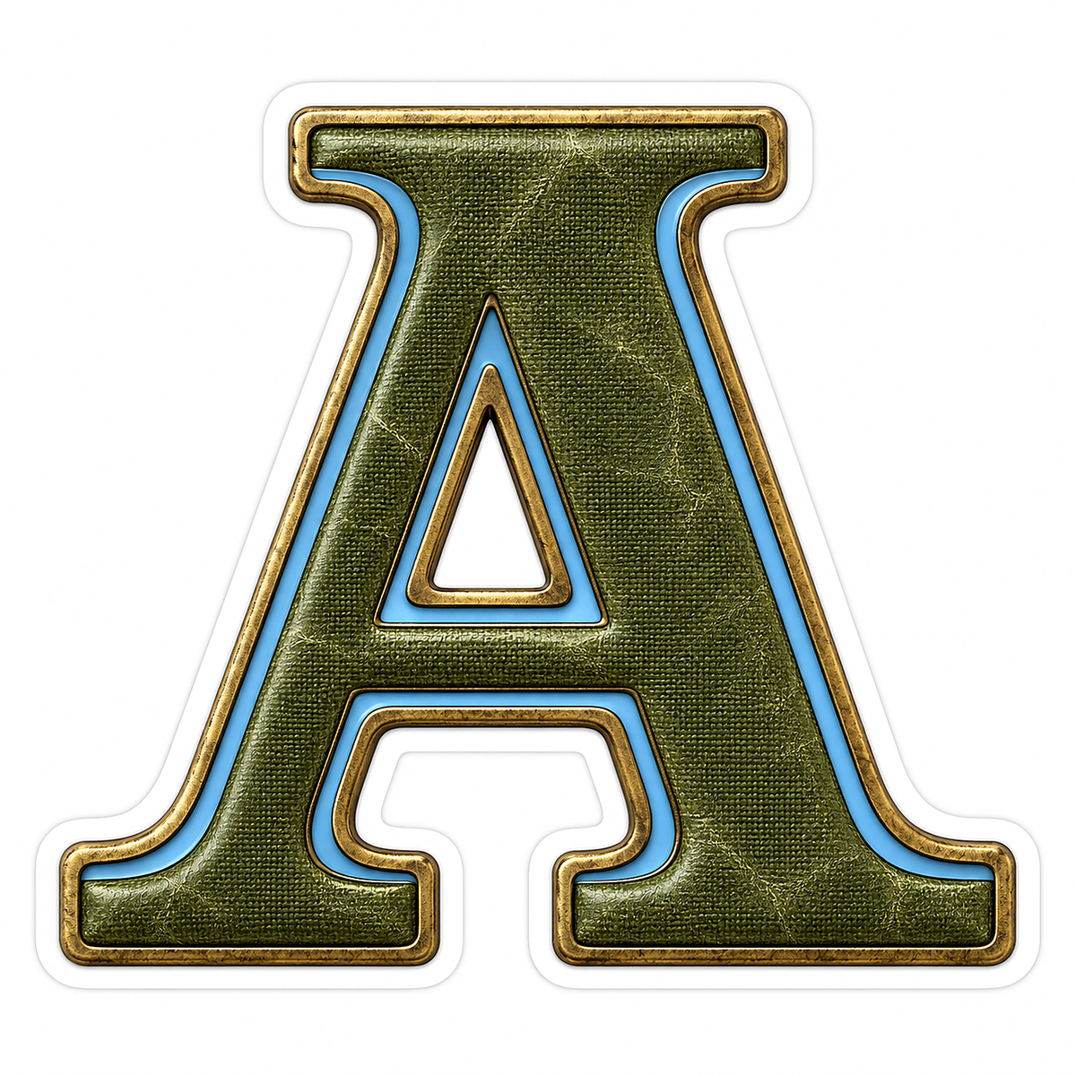 Olive Canvas Letter A with Blue Inlay Art Vinyl Decal Stickers