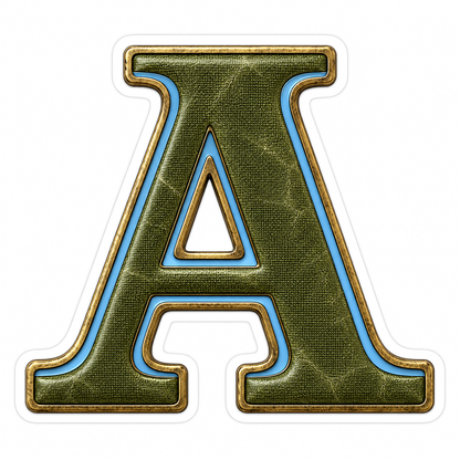 Olive Canvas Letter A with Blue Inlay Art Vinyl Decal Stickers
