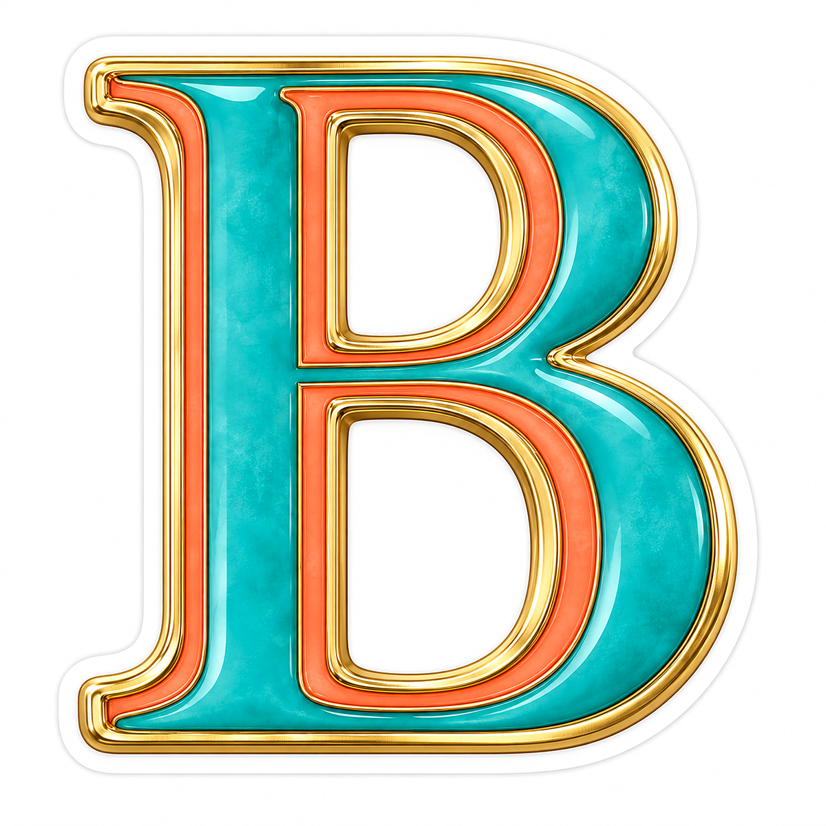Aquamarine Coral Gold Border Letter B Vinyl Decal Stickers