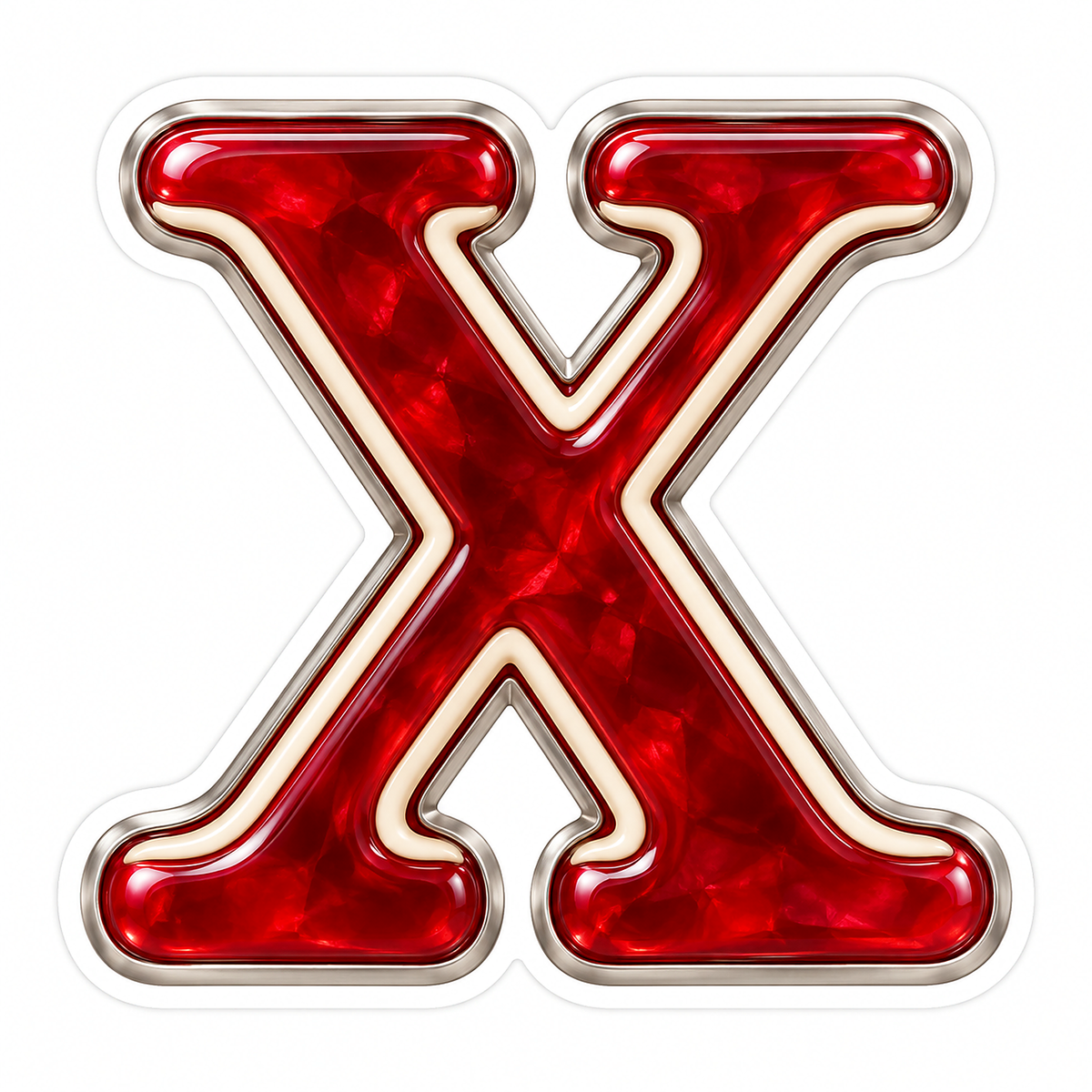 Ruby Marbled Serif Letter X with Ivory Trim Vinyl Decal Stickers