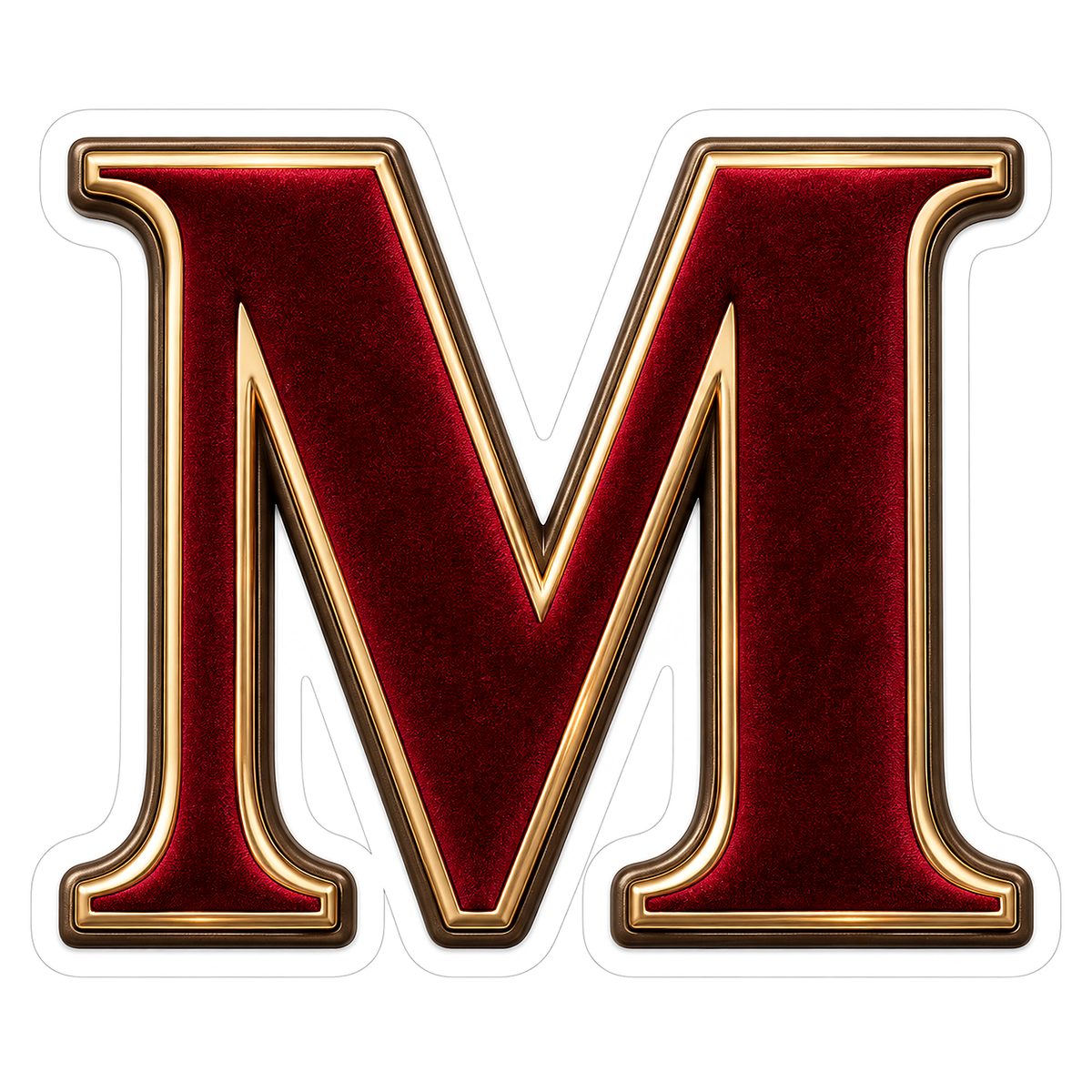 Burgundy Velvet Gold Trim Letter M Vinyl Decal Stickers
