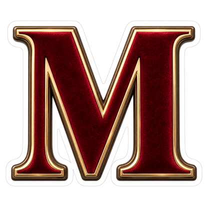 Burgundy Velvet Gold Trim Letter M Vinyl Decal Stickers