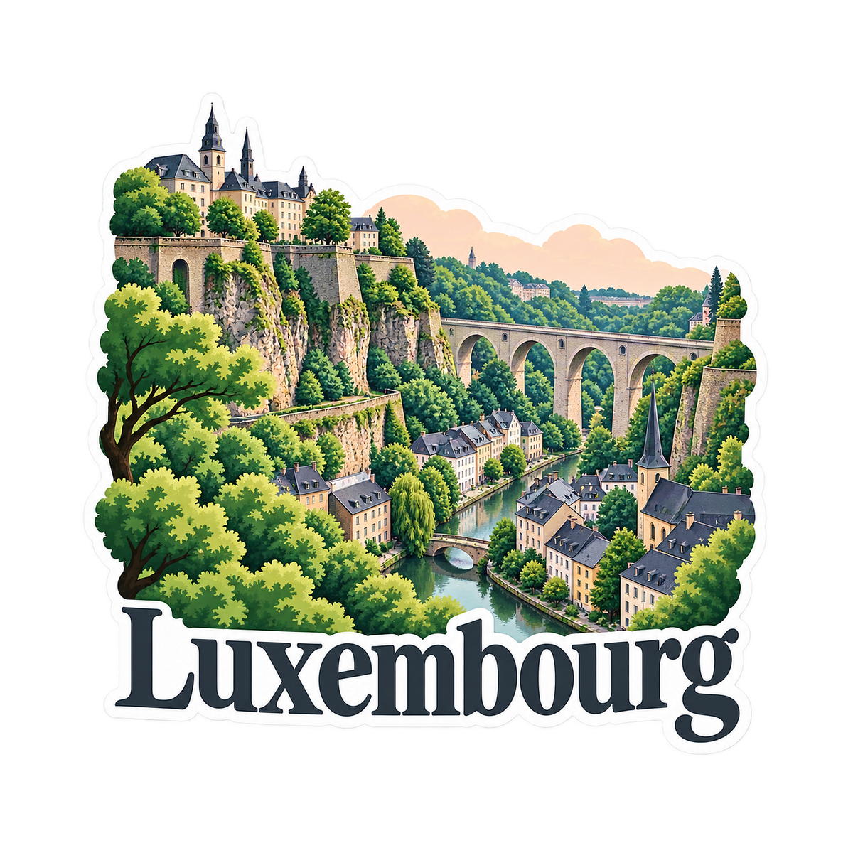 Luxembourg Stone Viaduct and Green Valley Art Vinyl Decal Stickers