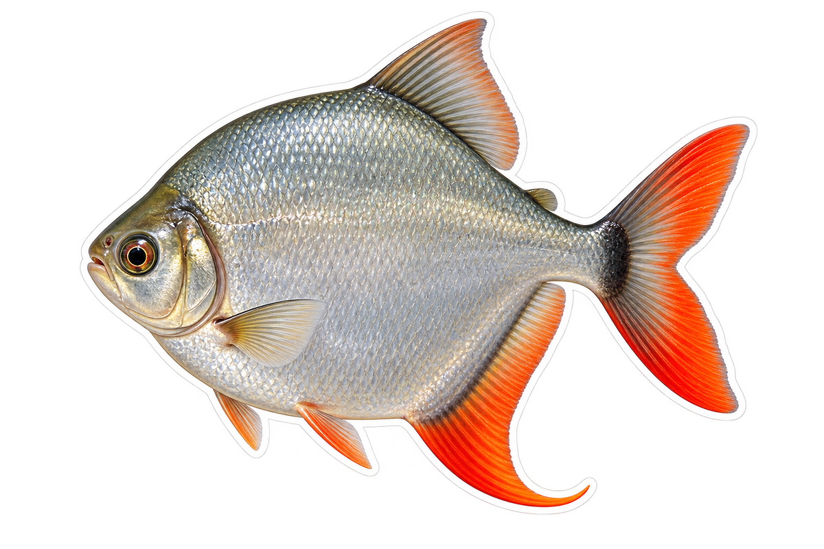 Round Silver Fish with Red Hook Fin Art Vinyl Decal Stickers