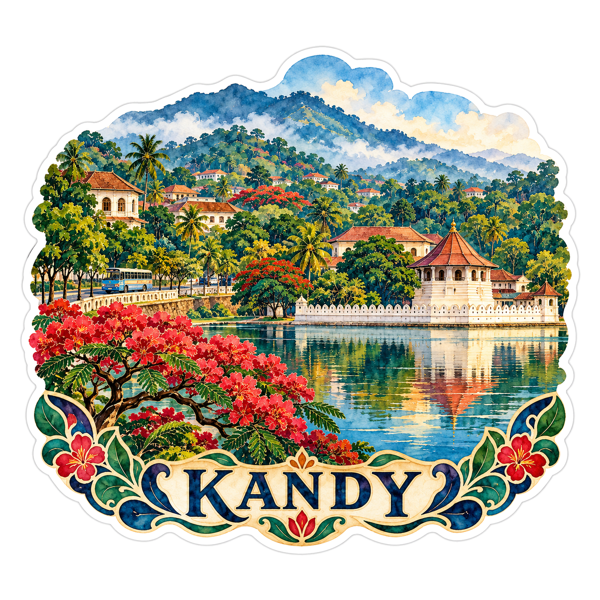 Kandy Lake Pavilion Mountain Art Vinyl Decal Stickers