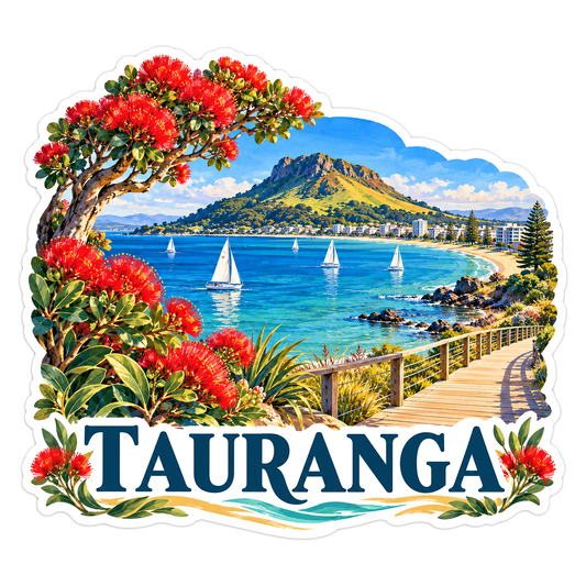 Tauranga Harbor Red Flowers Sailboats Art Vinyl Decal Stickers