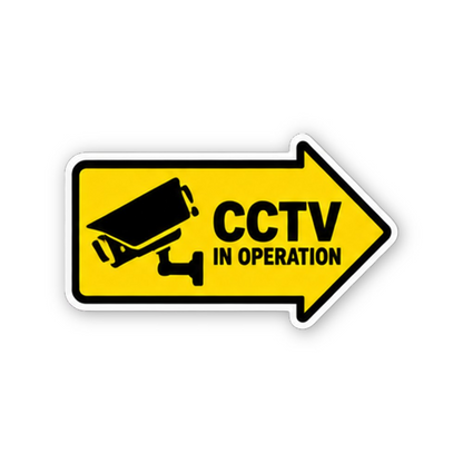 Yellow CCTV Camera Right Arrow Shape Vinyl Decal Stickers