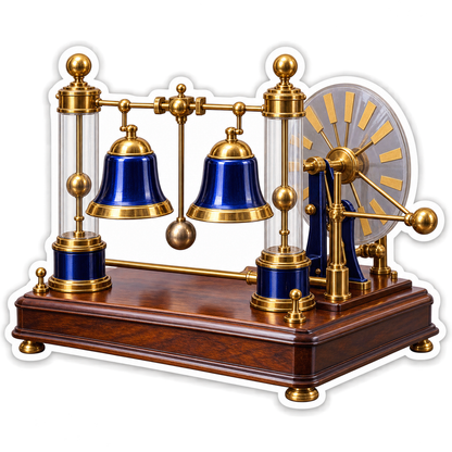 Blue Twin Bells beside Golden Turning Wheel Vinyl Decal Stickers