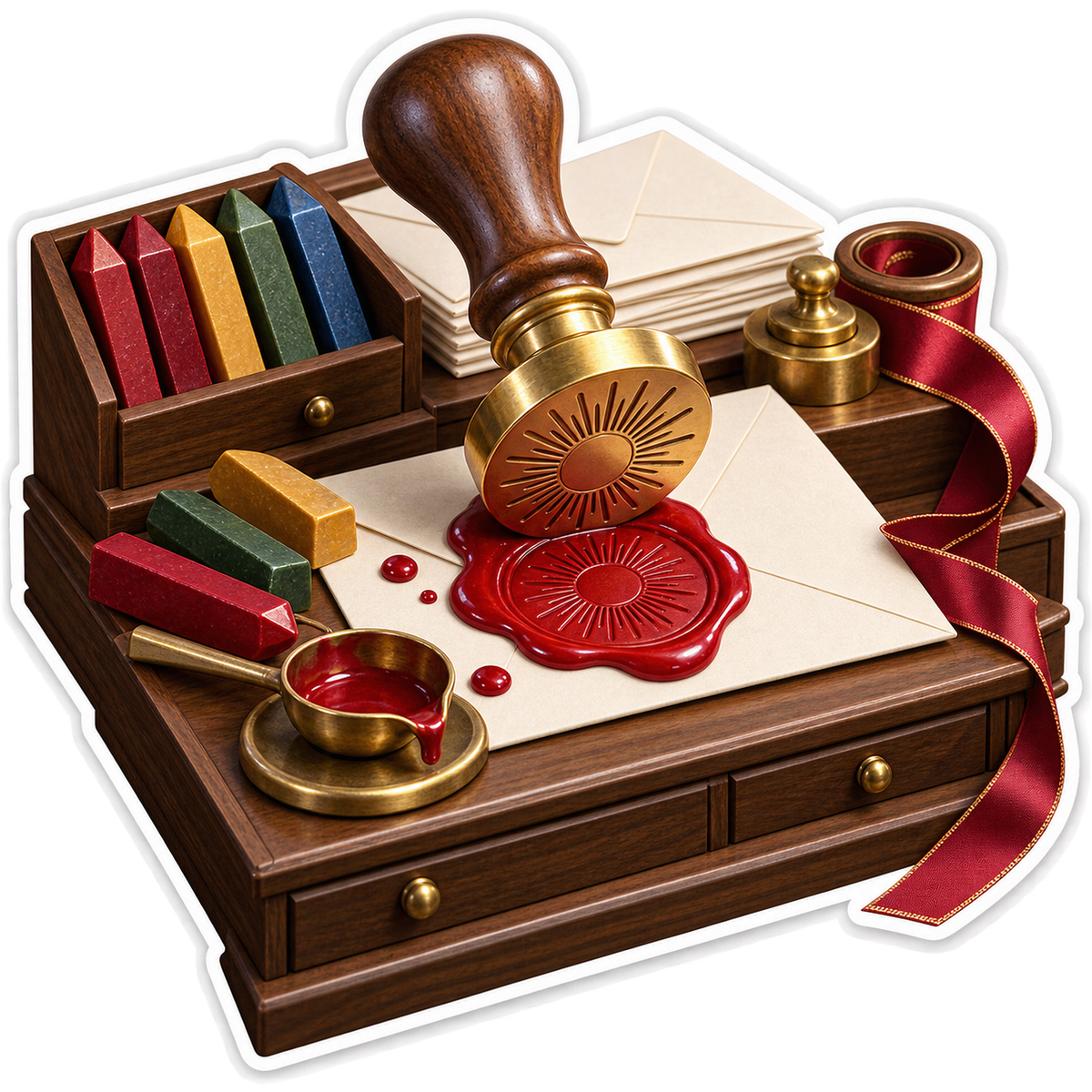 Golden Wax Seal Stamp on Letter Writing Desk Vinyl Decal Stickers