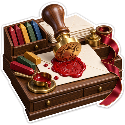 Golden Wax Seal Stamp on Letter Writing Desk Vinyl Decal Stickers