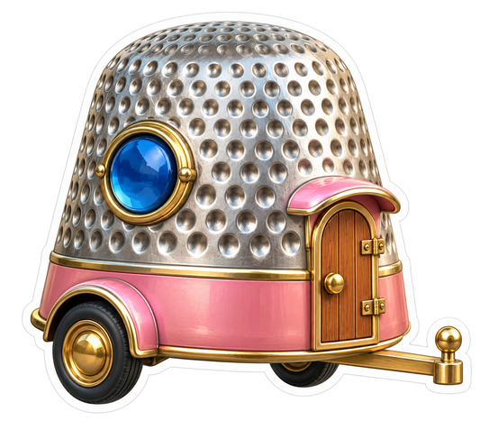 Pink Travel Trailer Giant Silver Thimble Art Vinyl Decal Stickers