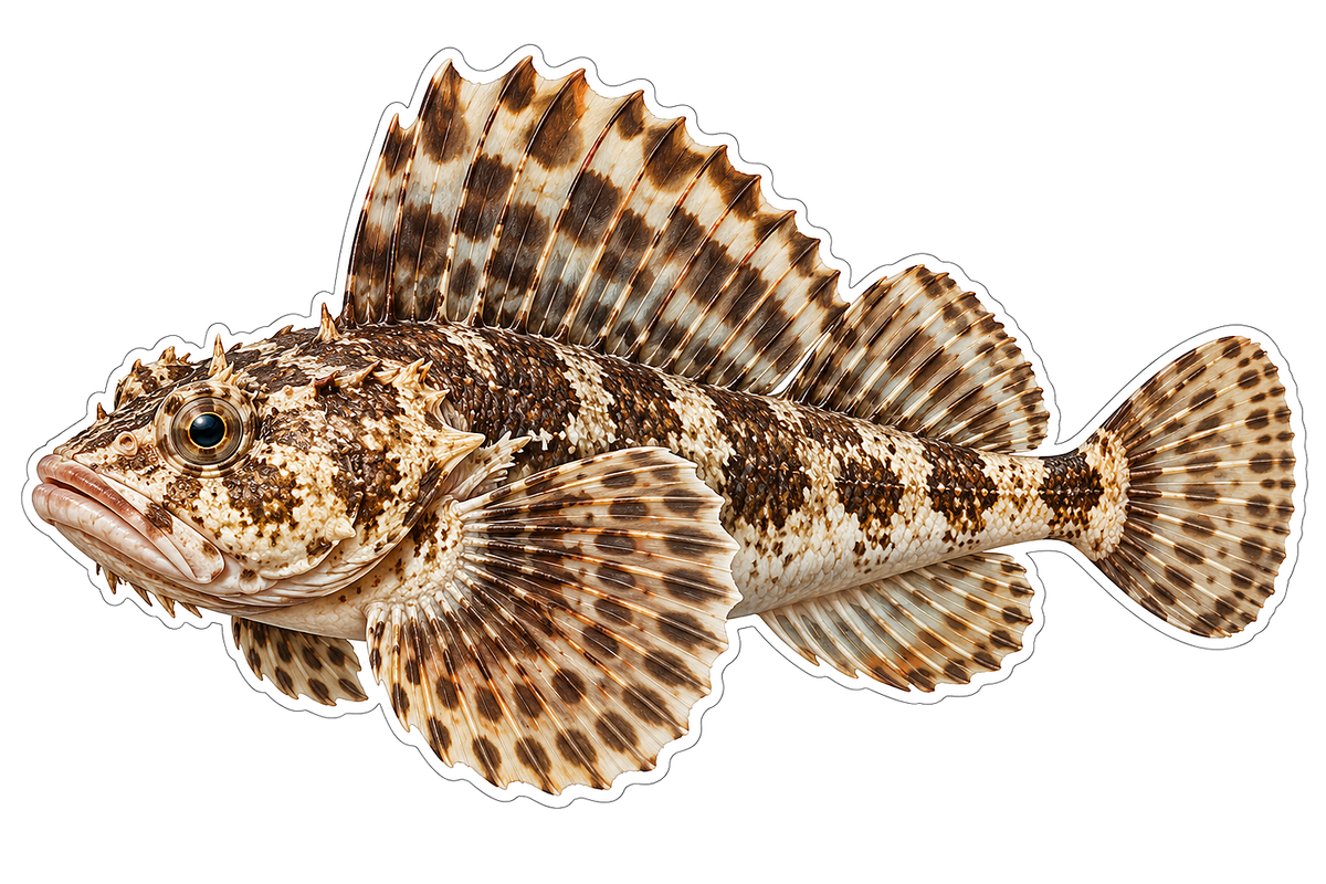 Brown Mottled Tall Sail Finned Fish Art Vinyl Decal Stickers