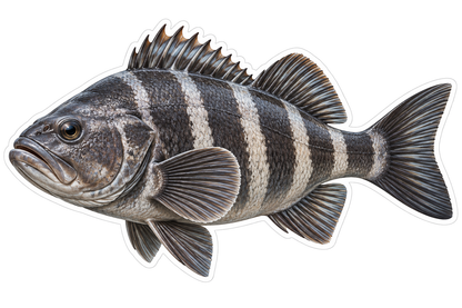 Gray Fish with Bold Cream Vertical Bands Art Vinyl Decal Stickers