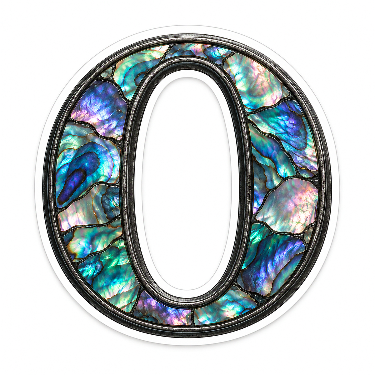 Iridescent Shell Mosaic Letter O Dark Edge Vinyl Decal Stickers
