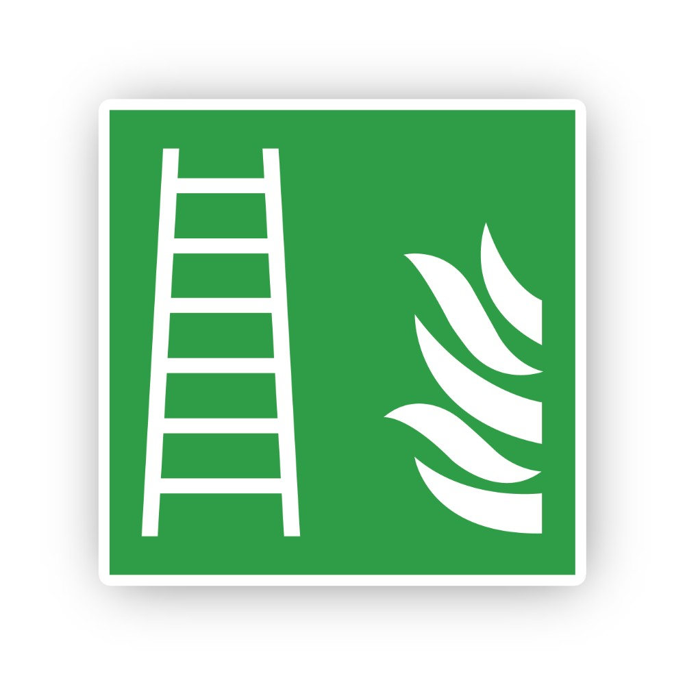 Green Square White Ladder and Flame Curves Vinyl Decal Stickers