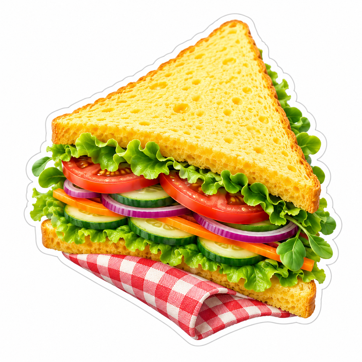 Layered Picnic Sandwich on Red Checkered Cloth Vinyl Decal Stickers