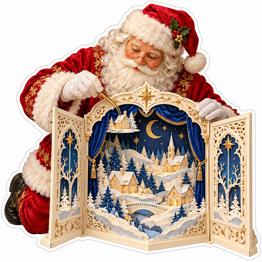 Santa Building Cream Winter Village Screen Vinyl Decal Stickers