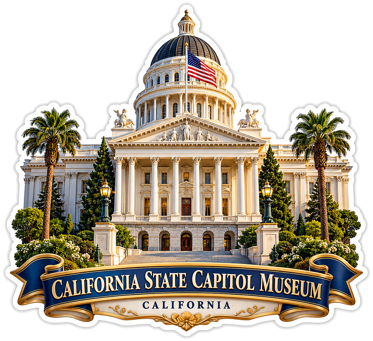 California Capitol Museum and US Flag Vinyl Decal Stickers