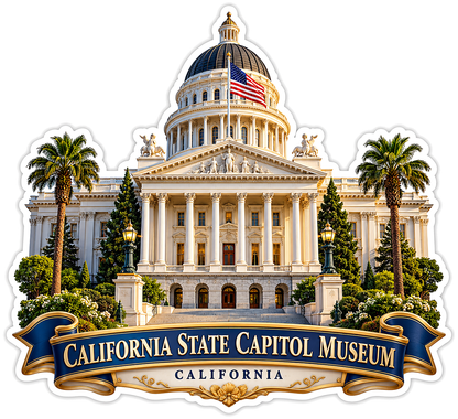 California Capitol Museum and US Flag Vinyl Decal Stickers