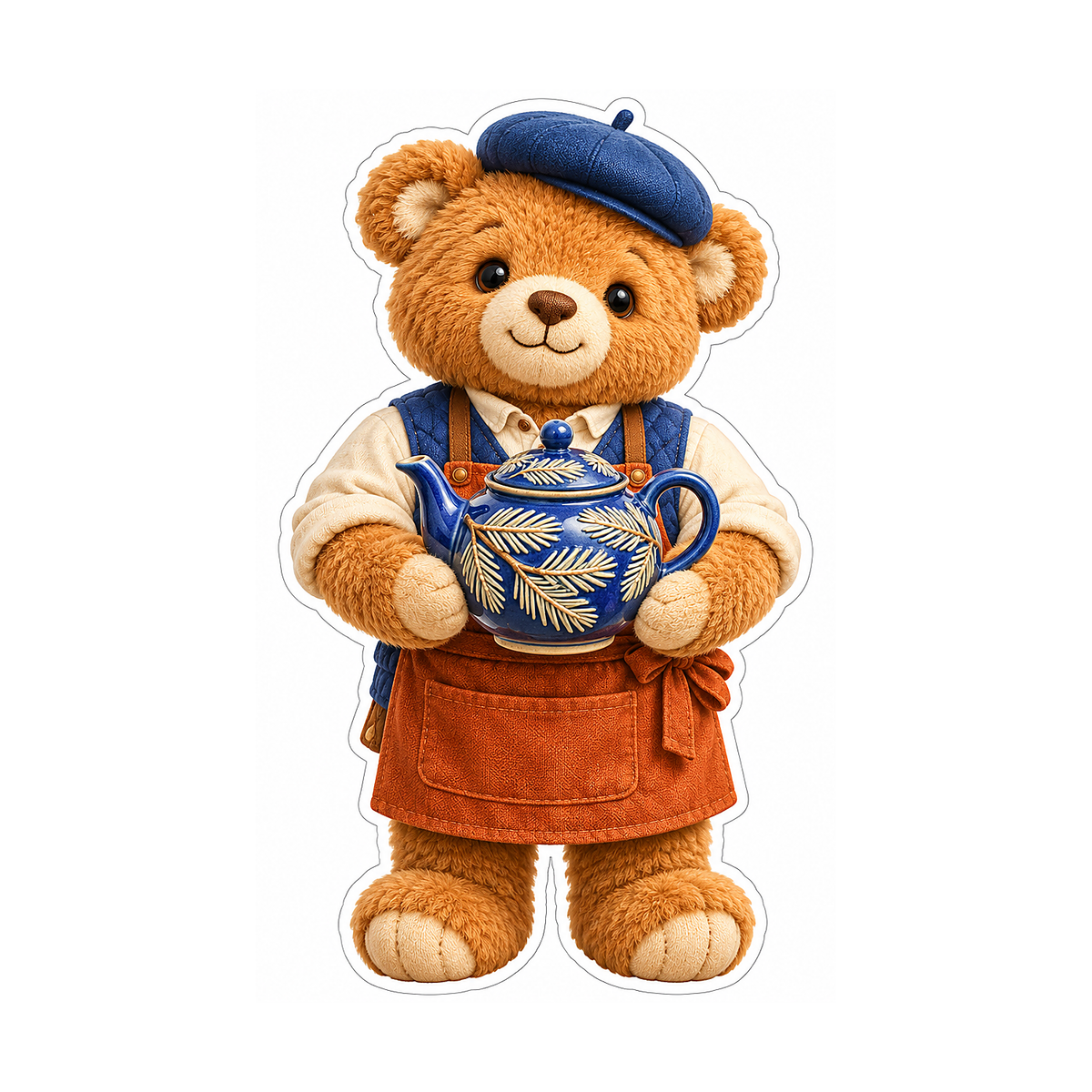 Brown Teddy Bear with Blue Teapot Art Vinyl Decal Stickers