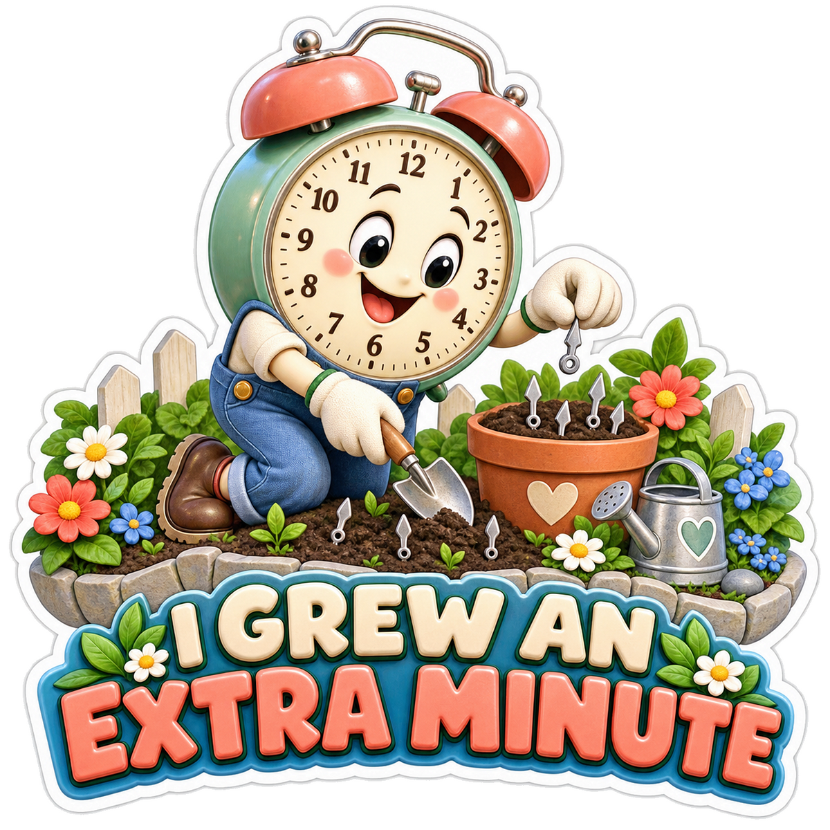 Smiling Alarm Clock Gardening Art Vinyl Decal Stickers