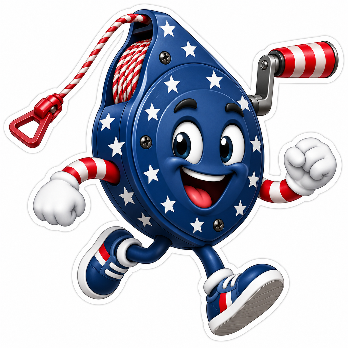 Smiling Patriotic Chalk Line Reel Mascot Vinyl Decal Stickers