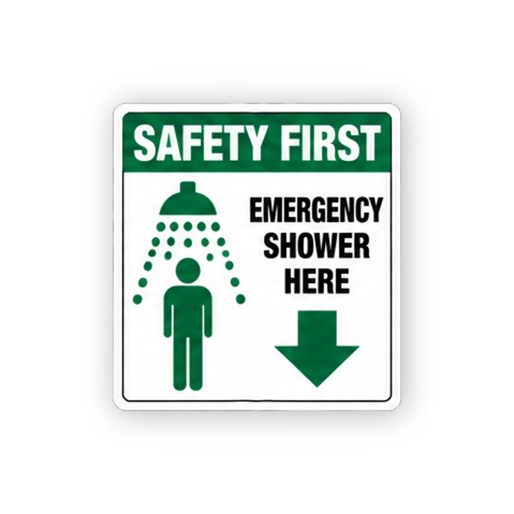 Green Safety First Shower Down Arrow Portrait Vinyl Decal Stickers
