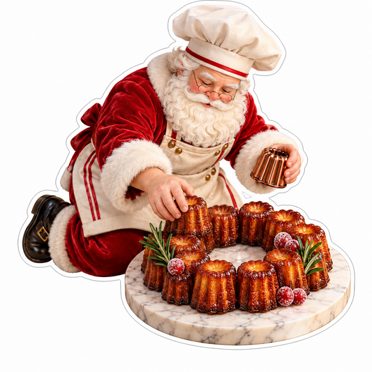 Chef Santa Arranging Small Fluted Cakes in Ring Vinyl Decal Stickers