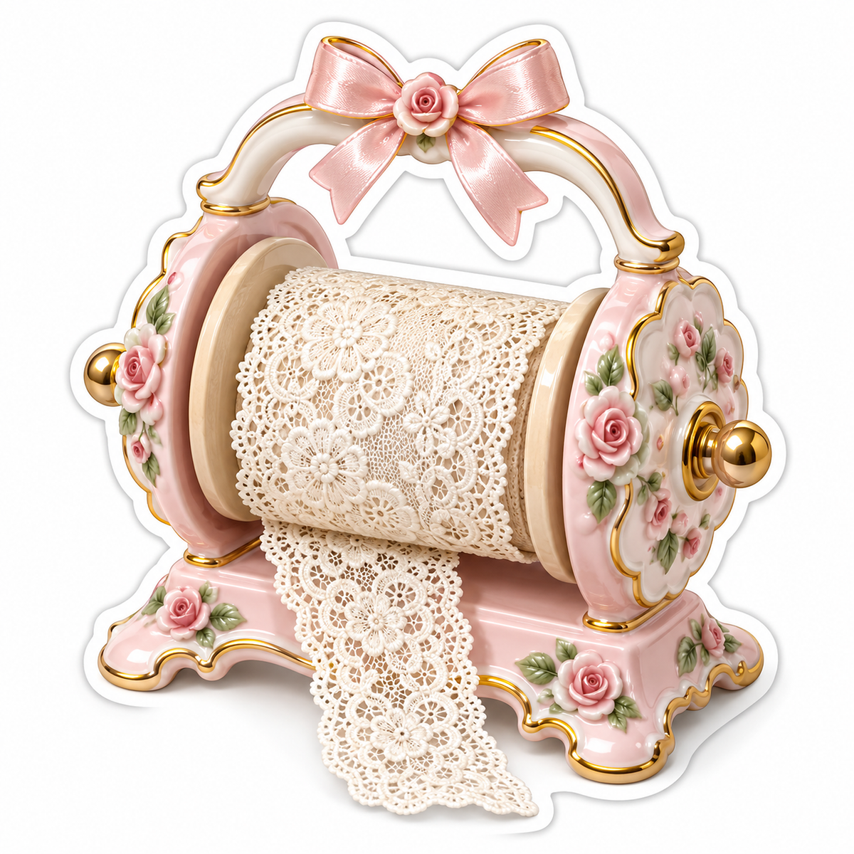 Pink Floral Lace Dispenser with Satin Bow Vinyl Decal Stickers