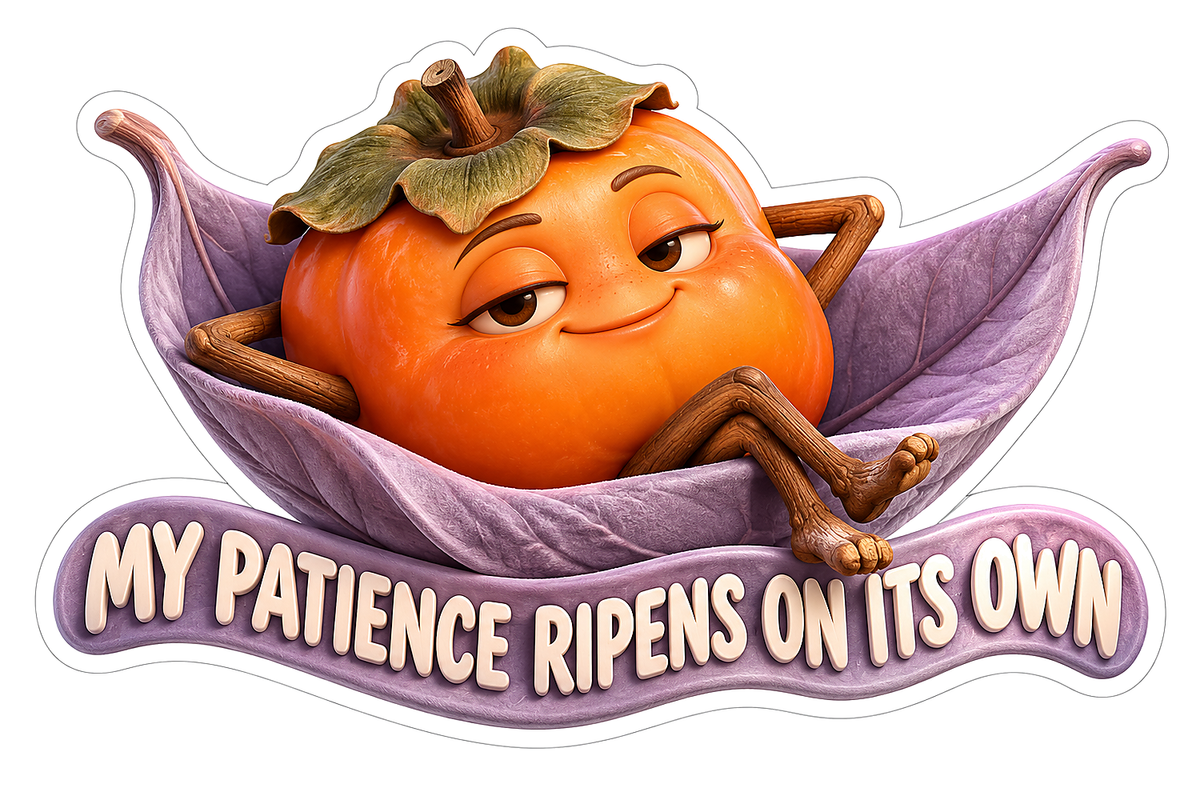 Orange Fruit Character Lounging in Purple Leaves Vinyl Decal Stickers