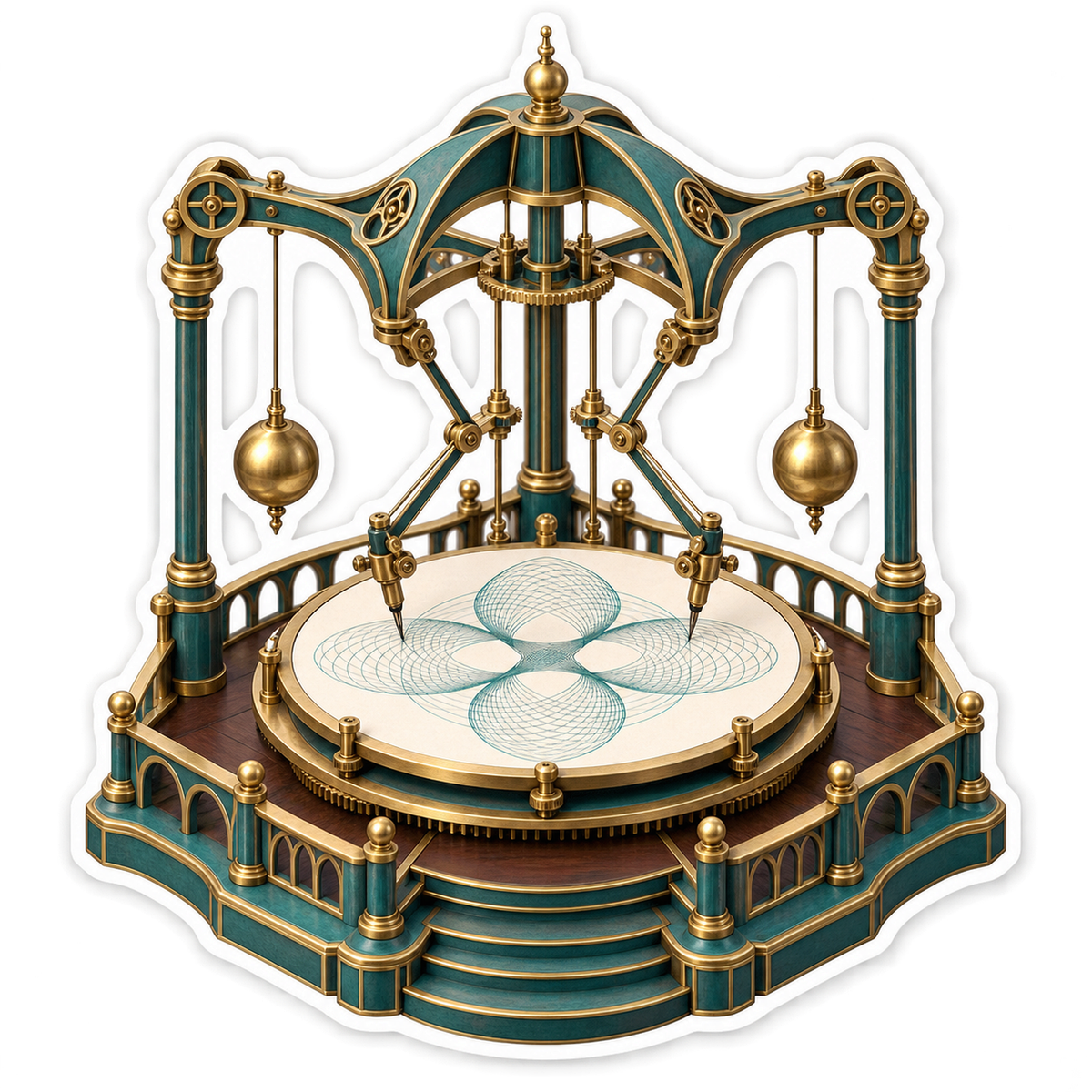 Teal Drawing Pavilion With Suspended Weights Art Vinyl Decal Stickers