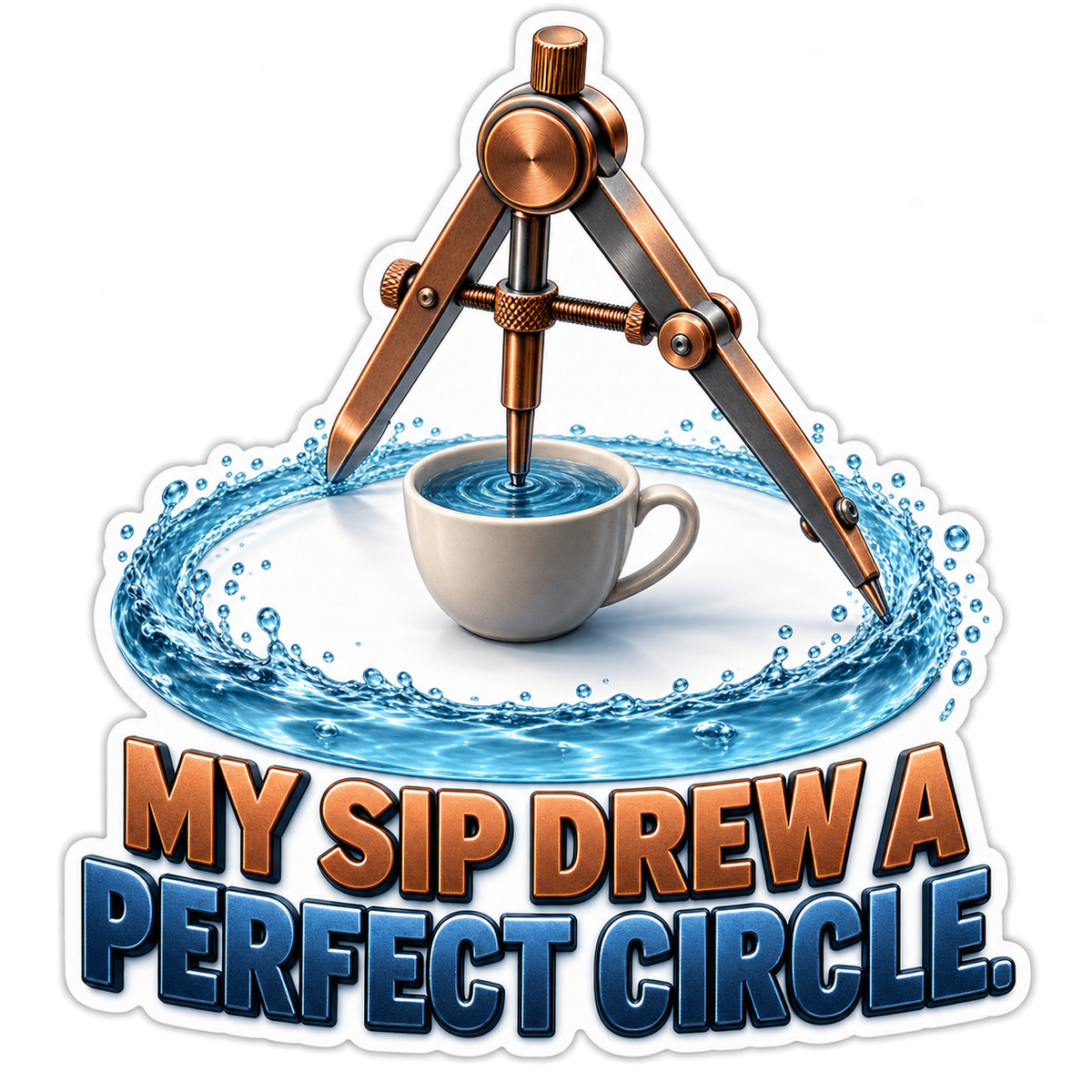 Drawing Compass and Circular Water Wave Vinyl Decal Stickers