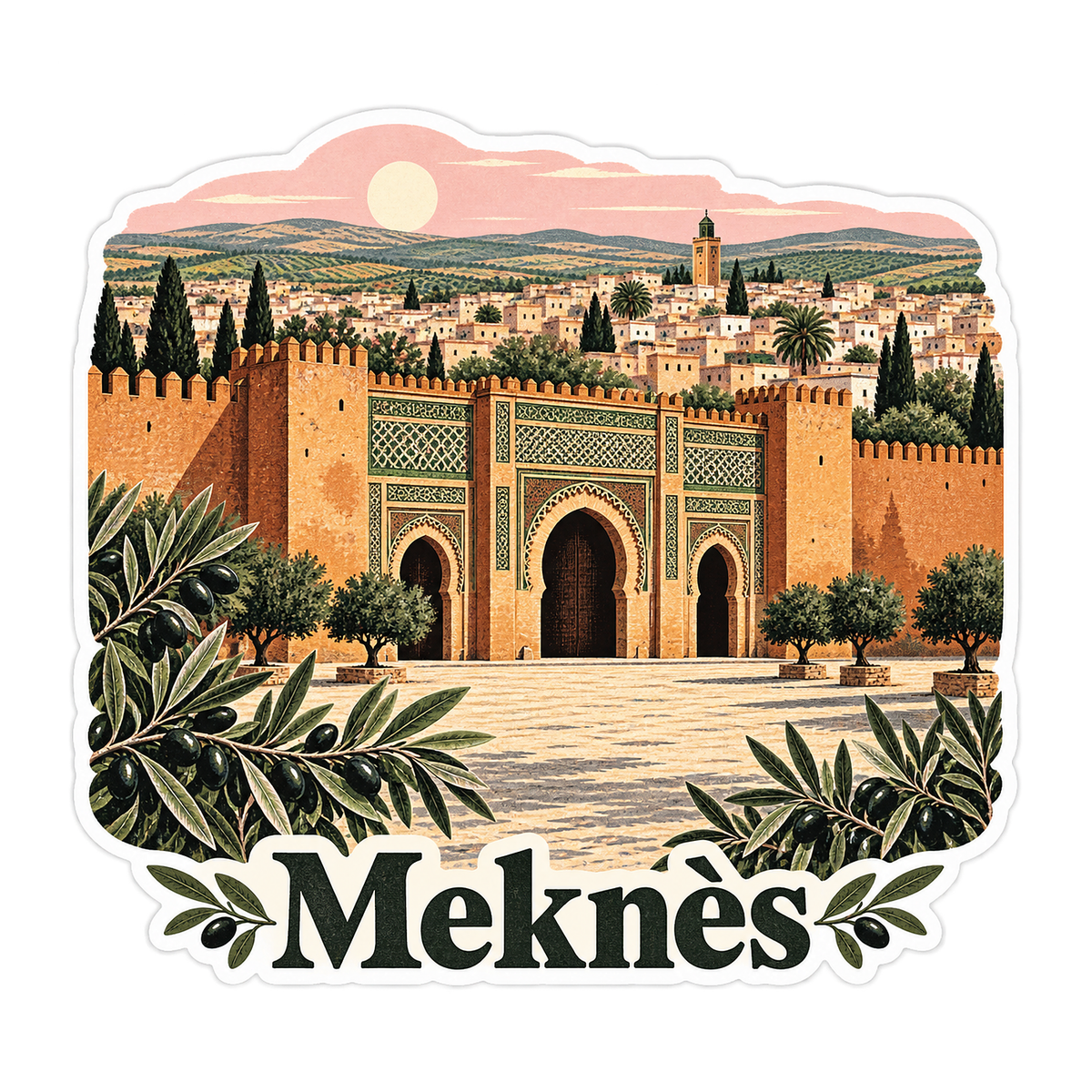 Meknes Ornate City Gate Art Vinyl Decal Stickers