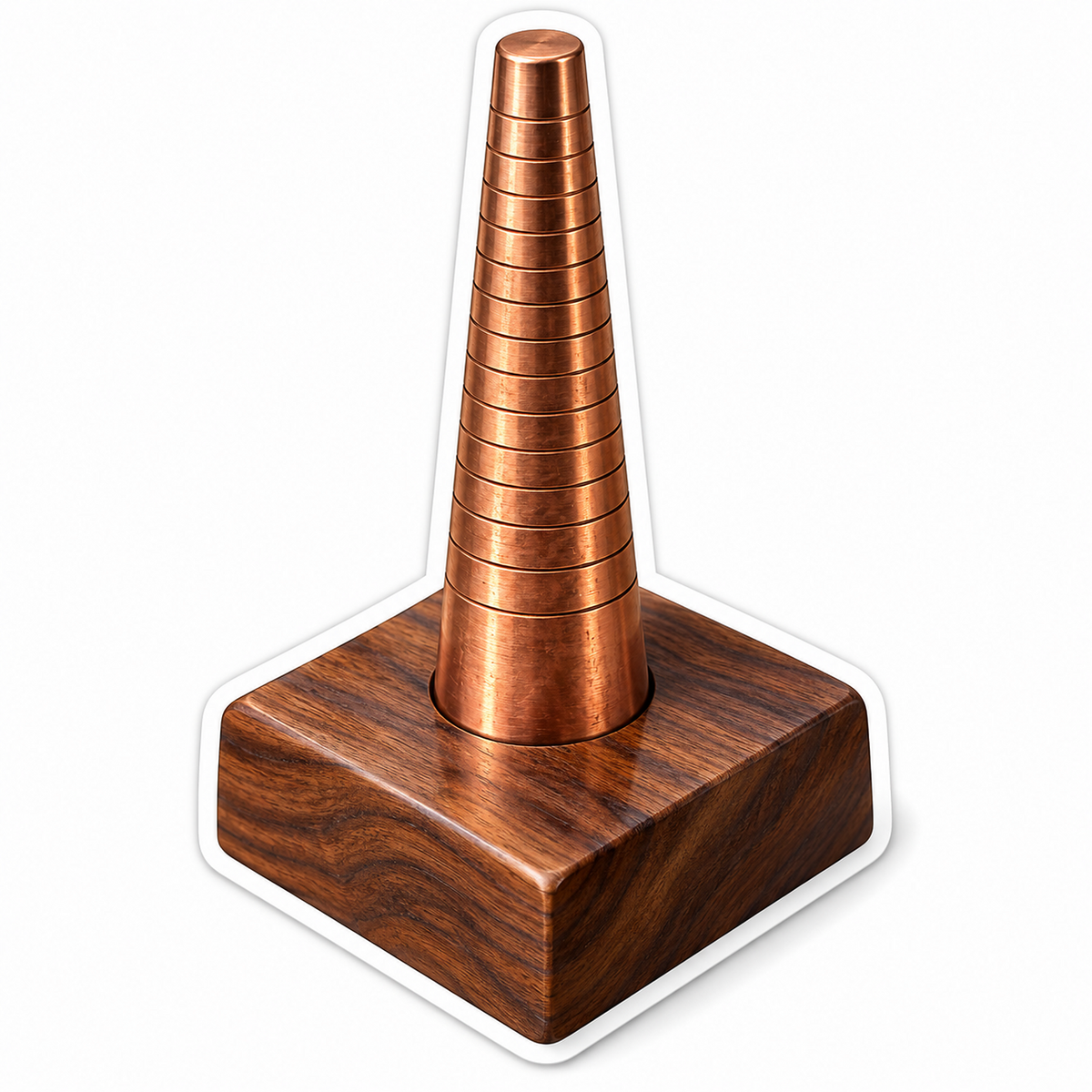 Grooved Copper Cone on a Square Wooden Base Vinyl Decal Stickers