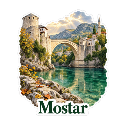 Mostar Stone Arch Bridge Art Vinyl Decal Stickers