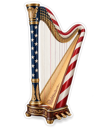 USA Flag Golden Concert Harp Art Vinyl Decal Stickers