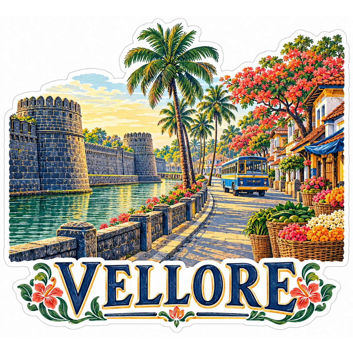 Vellore Fort Moat and Palm Avenue Art Vinyl Decal Stickers