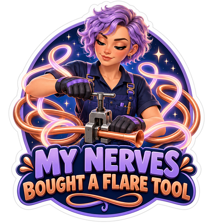 Purple Haired Woman Flaring Copper Tubing Vinyl Decal Stickers