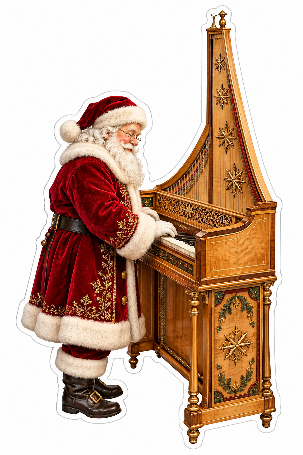 Santa Playing a Tall Wooden Upright Keyboard Vinyl Decal Stickers