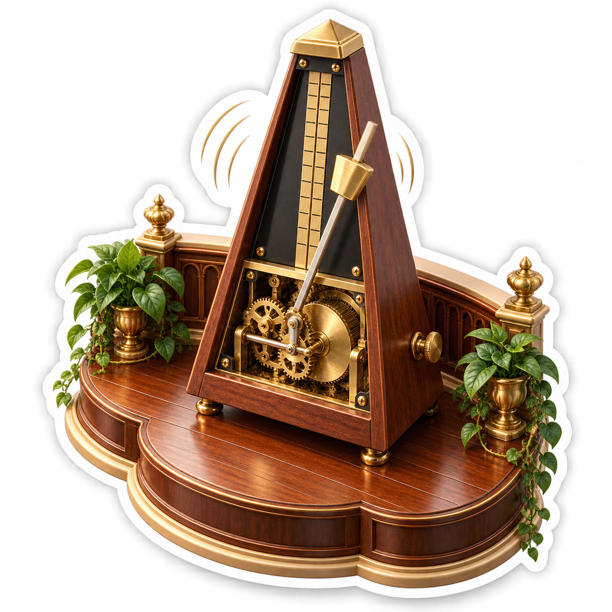 Wooden Metronome With Exposed Golden Gears Art Vinyl Decal Stickers