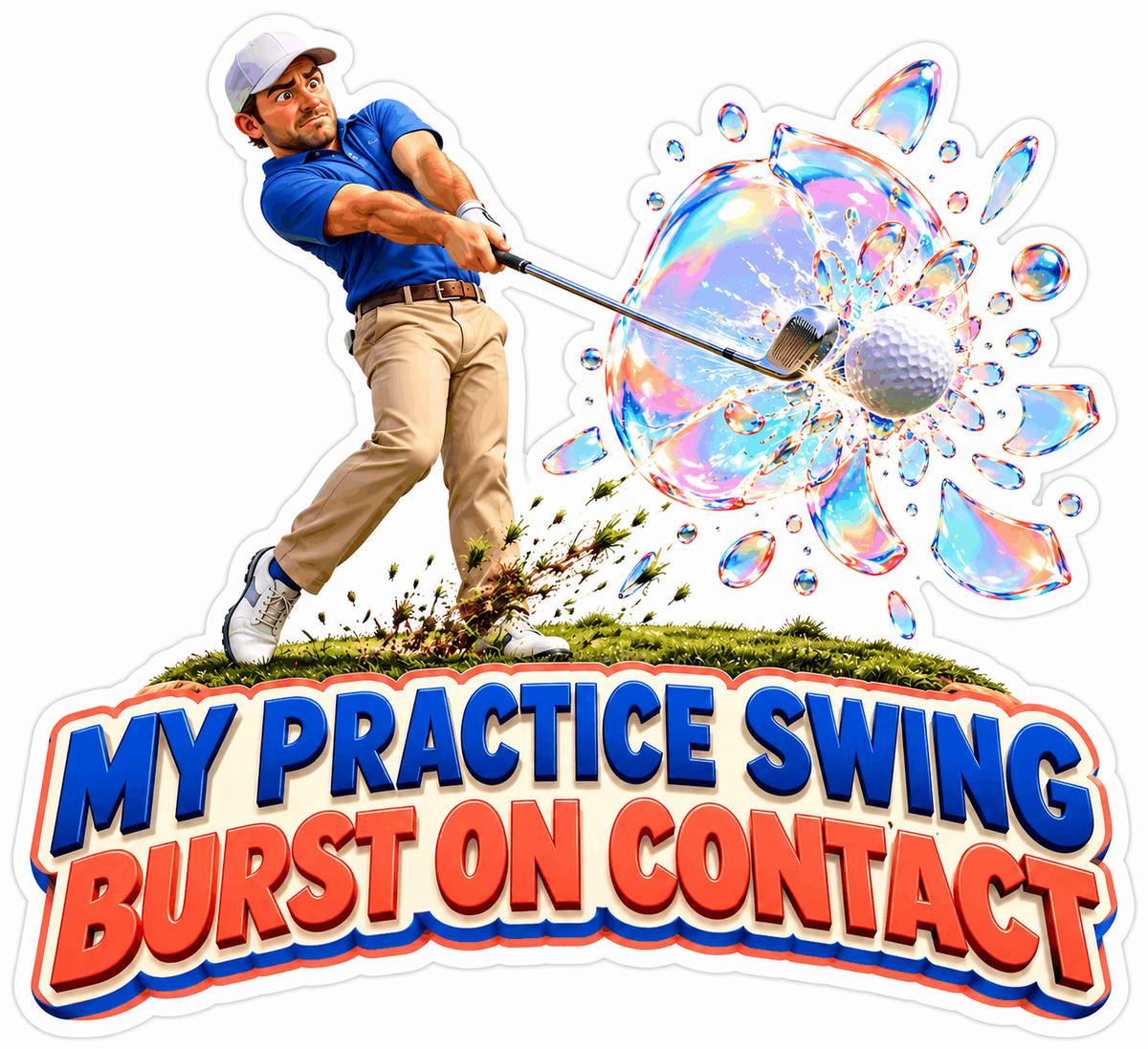 Golfer Bursting Iridescent Bubble Art Vinyl Decal Stickers