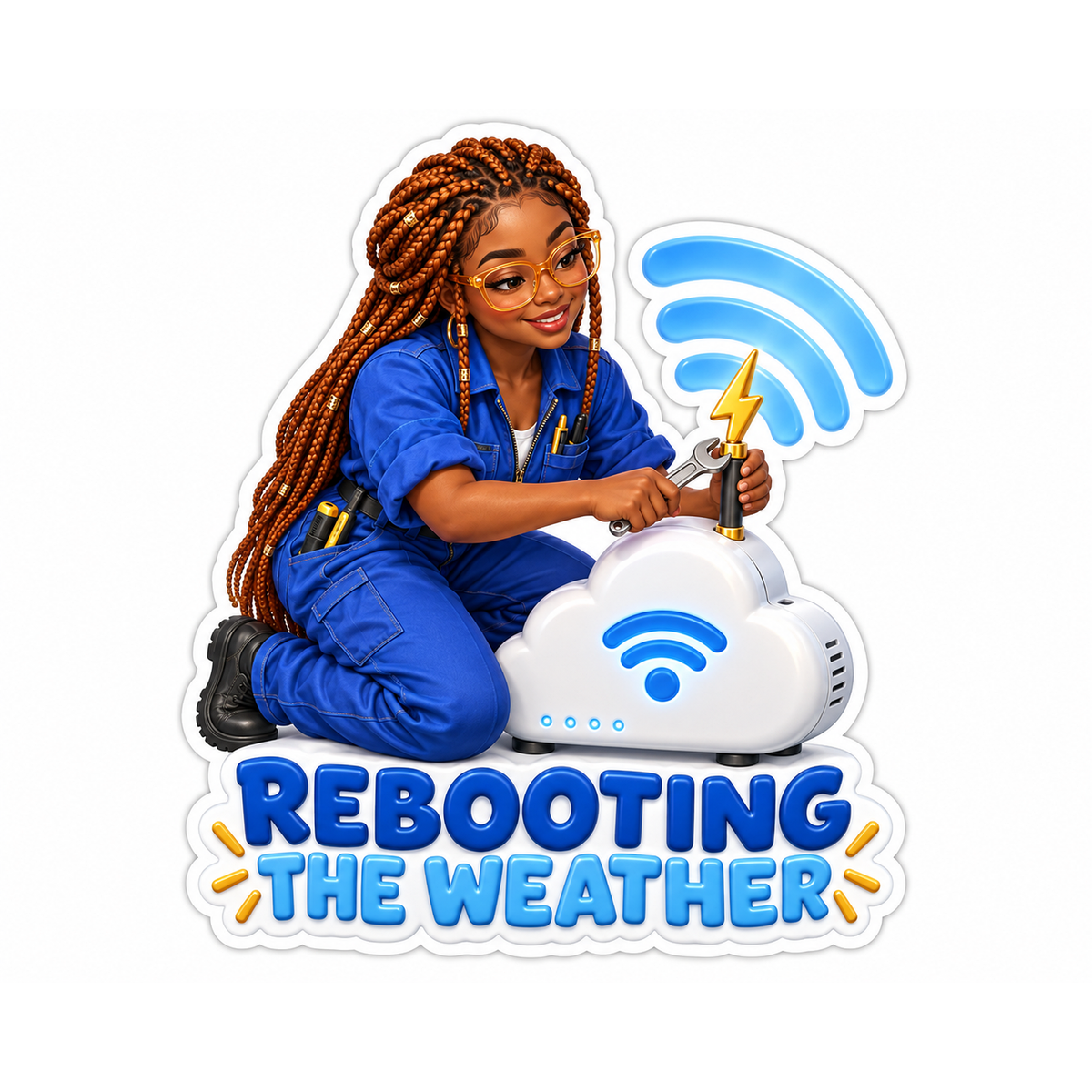 Woman Repairing Cloud Router Art Vinyl Decal Stickers