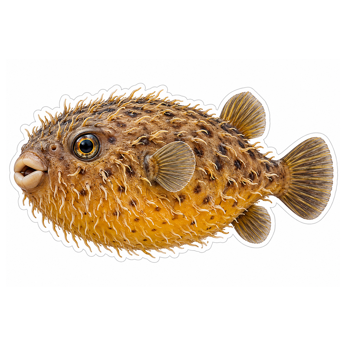 Orange Brown Bristly Puffer Fish Vinyl Decal Stickers
